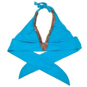 [Becca] | Embellished Teal Swimsuit Halter Top